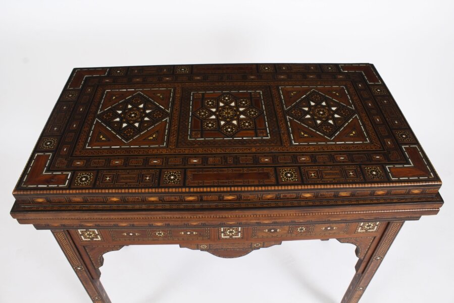 Antique Damascus Syrian Inlaid Poker Table, Chess, Backgammon and Games Table - Image 4