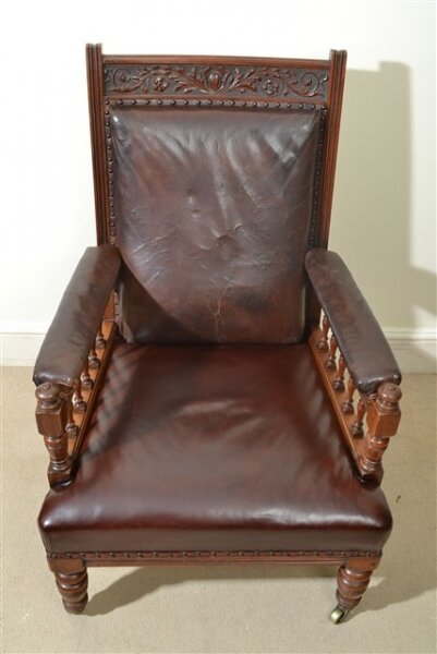 Antique Pair of English Leather Armchairs - Image 3
