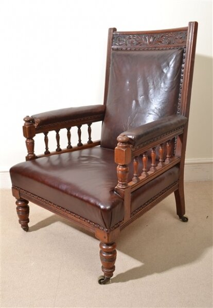 Antique Pair of English Leather Armchairs - Image 4