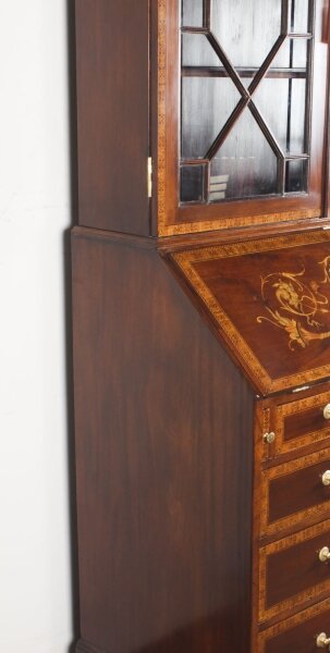 Antique English Flame Mahogany Bureau Bookcase - Image 4