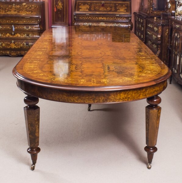 3.6meters Bespoke Handmade Burr Walnut Marquetry Dining Table With 12 Chairs - Image 3