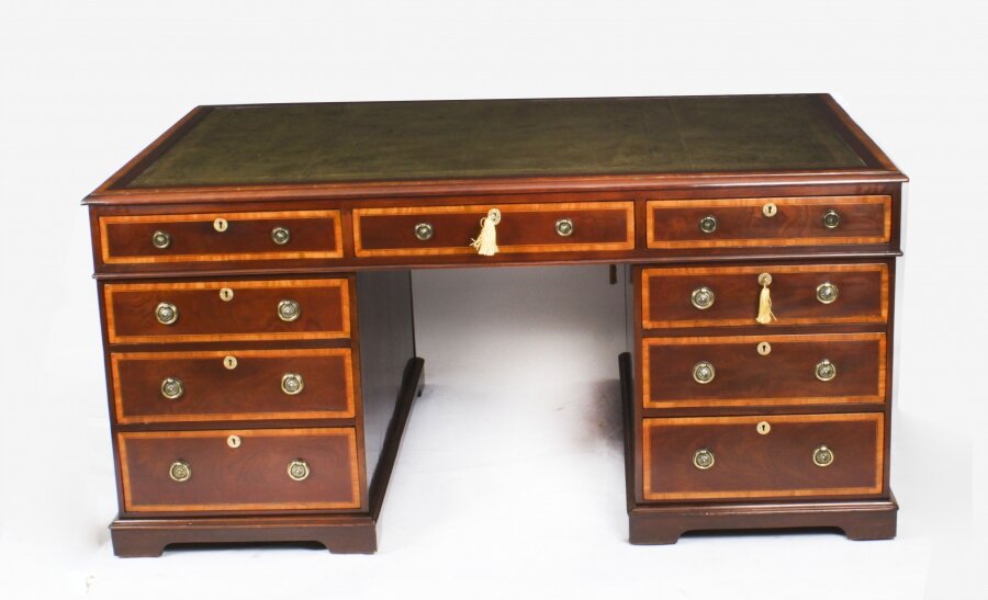 Antique Victorian Flame Mahogany Partners Pedestal Desk - Image 5