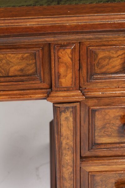 Antique Burr Walnut Pedestal Desk - Image 4