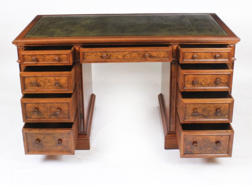 Antique Burr Walnut Pedestal Desk - Image 2