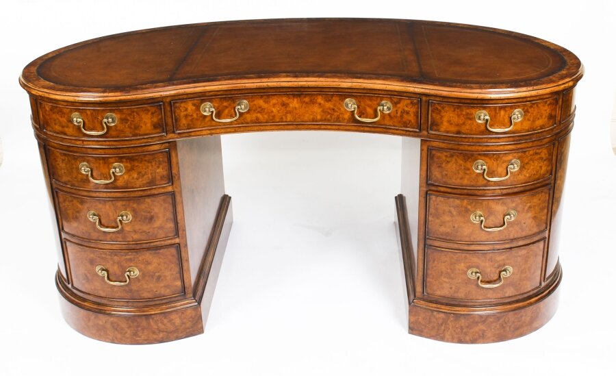 Vintage Burr Walnut Victorian Revival Kidney Desk - Image 5