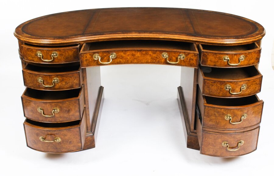 Vintage Burr Walnut Victorian Revival Kidney Desk - Image 2