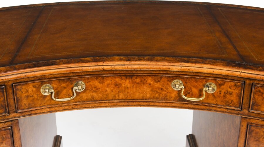 Vintage Burr Walnut Victorian Revival Kidney Desk - Image 4