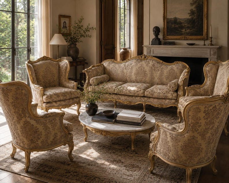 French Regency Carved Gilt Parlor Set, Circa 1900s - Image 2