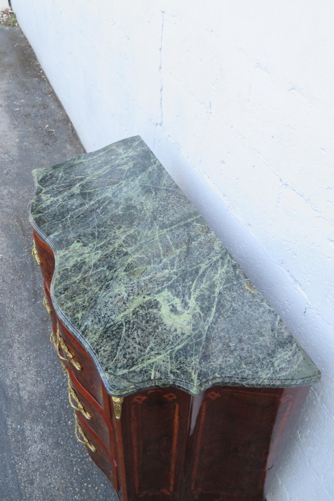 French Bombay Serpentine Commode, Marble Top, Inlay - Image 4