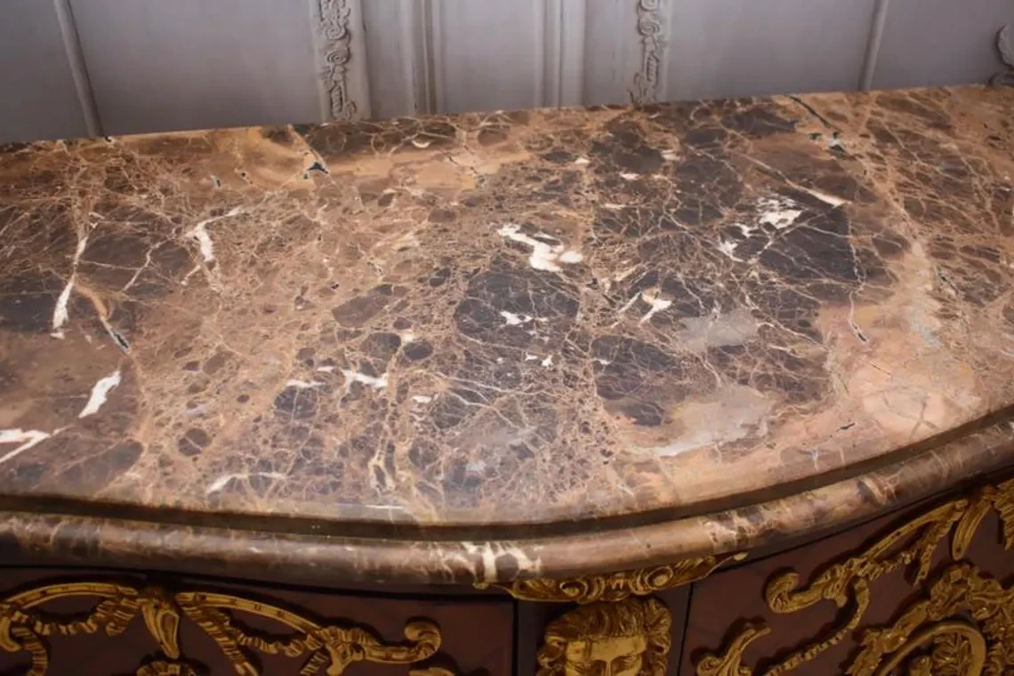 French Baroque Style Beech Wood Commode, Marble Top - Image 3