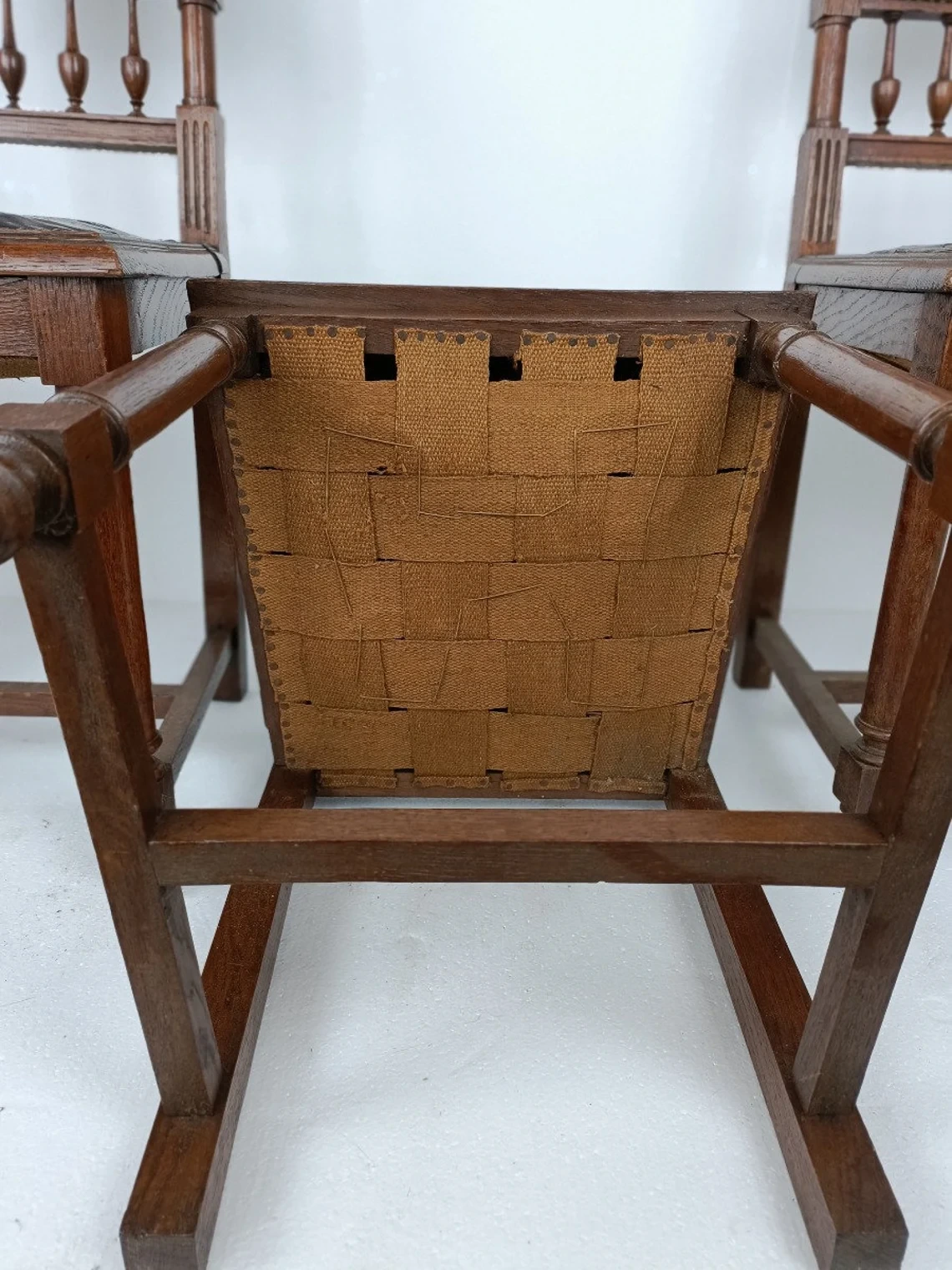 Antique Gothic Revival Renaissance Leather Dining Chairs Set of 4 c.1900 - Image 6