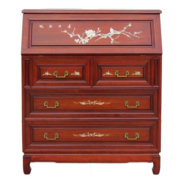 Antique Chinese rosewood secretary desk with mother-of-pearl inlay, available for delivery in Cape Town