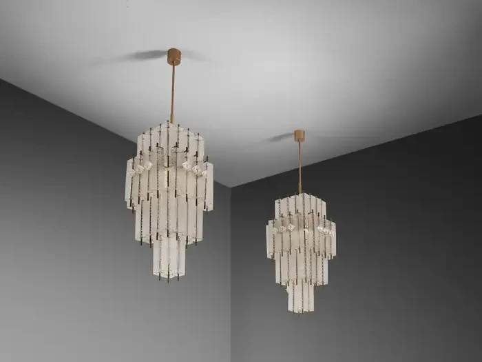 Large Mid-Century Tiered Glass Chandelier, 1960s - Image 4